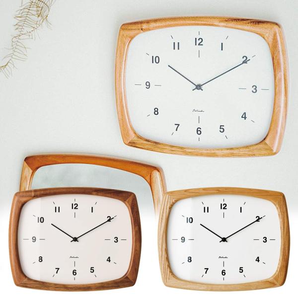壁掛け時計 ウォールクロック 電波時計 Niffer 長方形 四角形 木製 レトロ ミッドセンチュリ...
