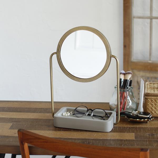卓上ミラー 鏡 アクセサリー収納 トレイ付 Sophia トレー付きスタンドミラー ラウンド