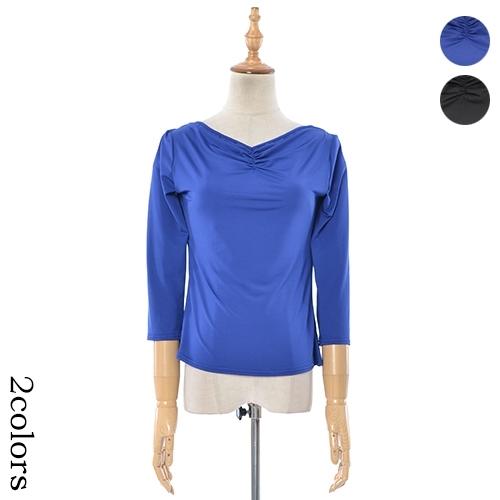 七分袖 バックレース カシュクール デザイン カットソー〈ブラック ブルー 〉送料無料 メール便 ス...