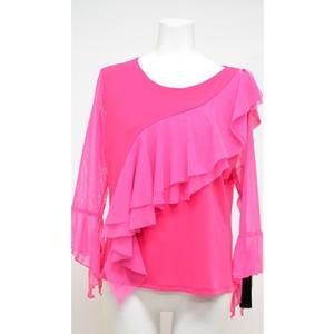 七分袖 斜めフリル デザインカットソー ピンク  送料無料クリックポスト ハワイアン ストレッチ ダ...