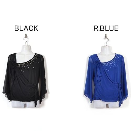 七分袖 ラインストーン ロケラニカットソー ブラック ロイヤルブルー 送料無料クリックポスト ハワイ...
