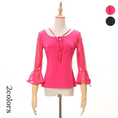 七分袖 フリルホルター デザインカットソー ブラック チェリーピンク  送料無料 クリックポスト  ...