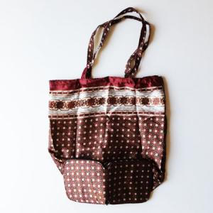 インドネシア バティック 折りたたみ エコバッグ 〈グリーン〉 送料