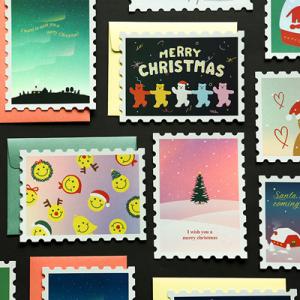 クリスマスカード ホログラム カード 3種類 セット ツリー オーロラ 送料無料 切手型 スタンプ型...