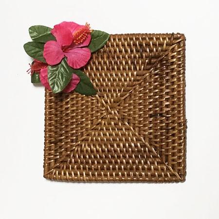 ラタン コースター スクエア ダブル ハイビスカス 〈ピンク〉 クリックポスト レターパックライト対...