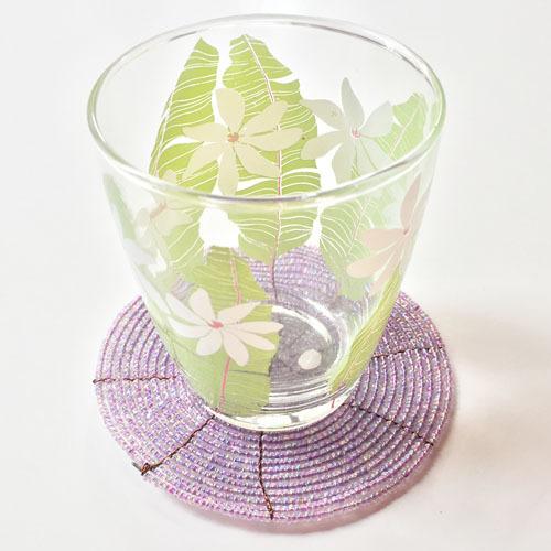 ビーズ ラウンド コースター〈 パープル 〉クリックポスト 送料無料 エスニック アジアン雑貨 ハワ...