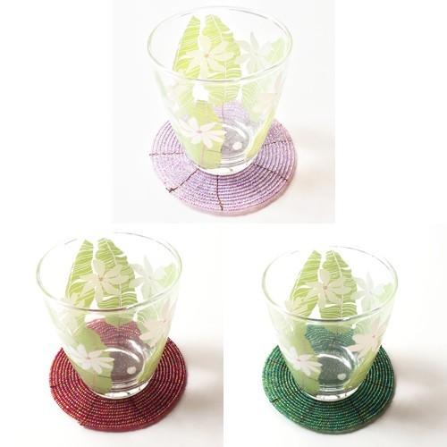 ビーズ ラウンド コースター 同色2個組〈パープル/グリーン〉 クリックポスト対応可能 エスニック ...