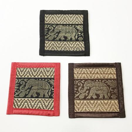 ぞうさん刺繍バンブーコースター〈ブラック レッド ブラウン〉エスニック クリックポスト対応可能 アジ...