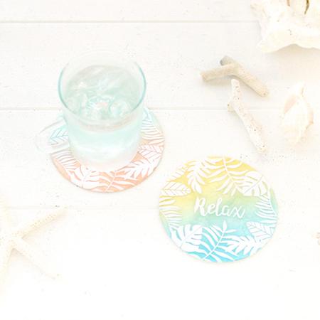 ラウンド カピス コースター リラックス 〈イエロー ピンク〉 グラデーション ハワイアン 雑貨 南...