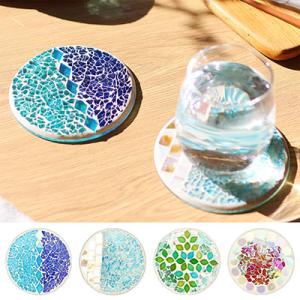 モザイク ラウンド コースター 2個組 ターコイズブルー リーフグリーン カラフル ガラス レインボ...