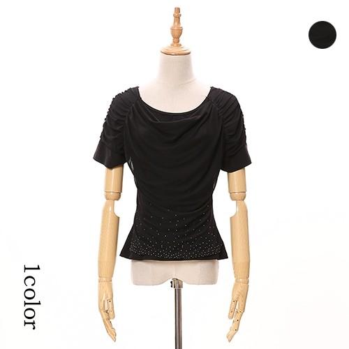 半袖T ラインストーン ドレープカットソー ブラック 送料無料 クリックポスト  ハワイアン ストレ...