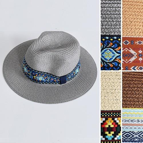 ネイティブ柄ストローハット〈グレー ベージュ モカチャ ブラウン〉テンガロンハット　カウボーイハット...