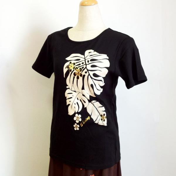 半袖フラＴシャツ モンステラ プリント ブラック M L LL  クリックポスト 送料無料 ハワイア...