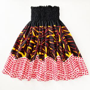 パウスカート ウエスト無地 モンステラ ギザギザ タパ柄 〈ブラック＆ レッド イエロー 〉 日本製...