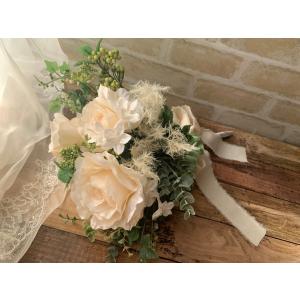 ブライダルブーケ ブートニアセット ウェディングブーケ ホワイト 薔薇