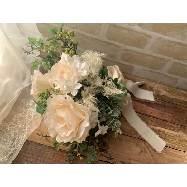 ウェディングブーケ ブライダルブーケ ホワイト バラ アーティフィシャルフラワー アートフラワー 贈...