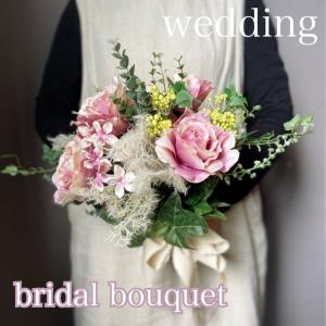 ブライダルブーケ ブートニアセット ウェディングブーケ ピンク 薔薇