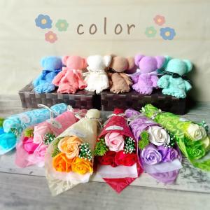 クマタオル ソープフラワーセット 6カラー 花束 ラッピング シャボンフラワー 華やか 可愛い 贈り物 プレゼント ハンカチ タオル くま