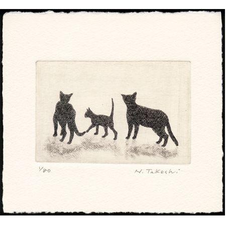 三匹の猫 ・ ファミリー / 銅版画 (作品のみ）
