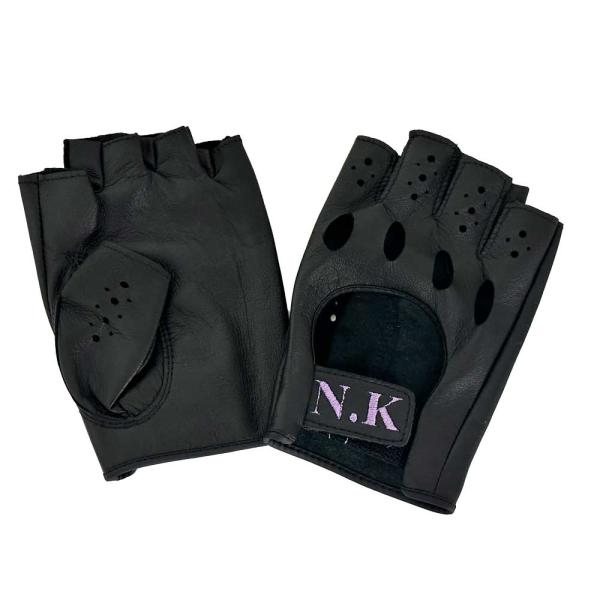 オーダー刺繍 ドライビング グローブ レザックス 半指タイプ 羊革 ブラック 車用 JOYFIT 0...