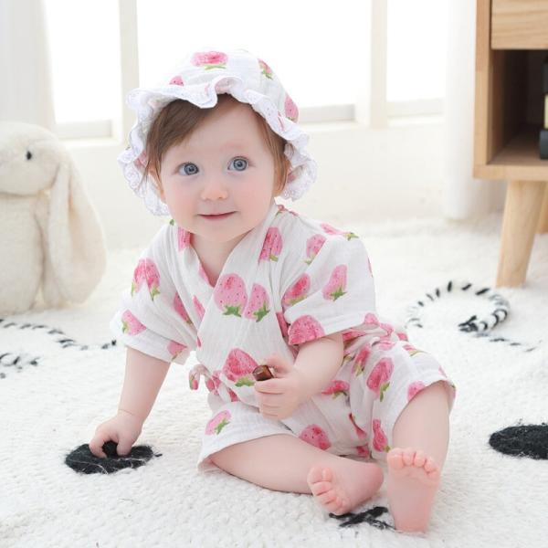 【予約商品】ベビー服 夏物 浴衣 和装 ガーゼ 甚平 コットン パジャマ ベビー 新生児 キッズ 子...