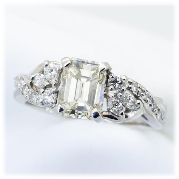 ダイヤモンド リング 指輪 1.3ct Pt900 SIクラス エメラルドカット 4月 誕生石 天然...