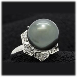 ブラックパール 黒蝶真珠 リング 指輪 超大粒 16mm Pt900 タヒチ産 黒