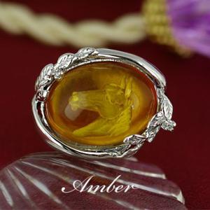 琥珀 コハク ペンダント ネックレス SV925 アンバー 馬 モチーフ 6月