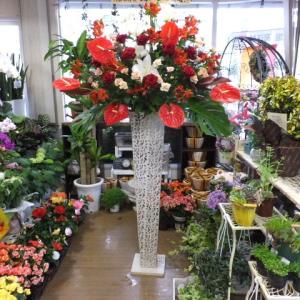 お祝いスタンド花1段紅白