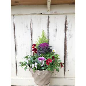 クレスト葉牡丹合成樹脂アンティーク調寄せ植え選べる2タイプお正月新年