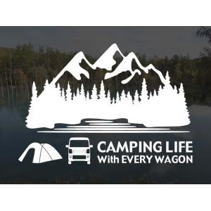 エブリイワゴン DA17W CAMPING LIFE With EVERY WAGON ステッカー Sサイズ エブリイ ワゴン アウトドア キャンプ シール デカール カッティングステッカー｜atelierdom