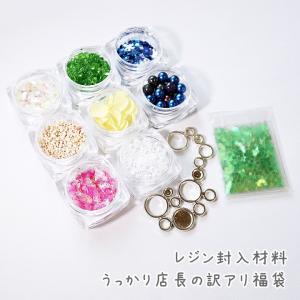 レジン封入材料 うっかり店長の訳アリ福袋 レジンパーツ ラメ ホログラム 穴なしパール ガラス粒 メタルチャーム ドライフラワー