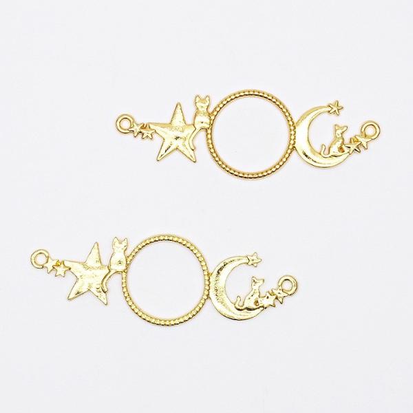 レジン 枠 ネコと三日月のコネクターフレーム 1個 ゴールド