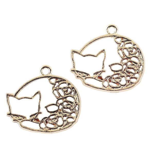 レジン枠 バラに佇むネコ 1個[ゴールド] 空枠 透かしチャーム ねこ 猫 薔薇 ばら 花 かわいい...