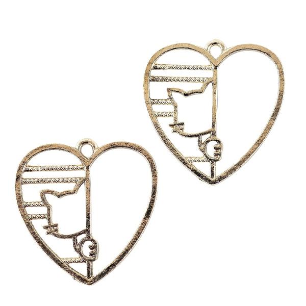 レジン枠 ハートからひょっこりのぞき見するネコ 1個[ゴールド] 空枠 透かしチャーム ねこ 猫 ハ...