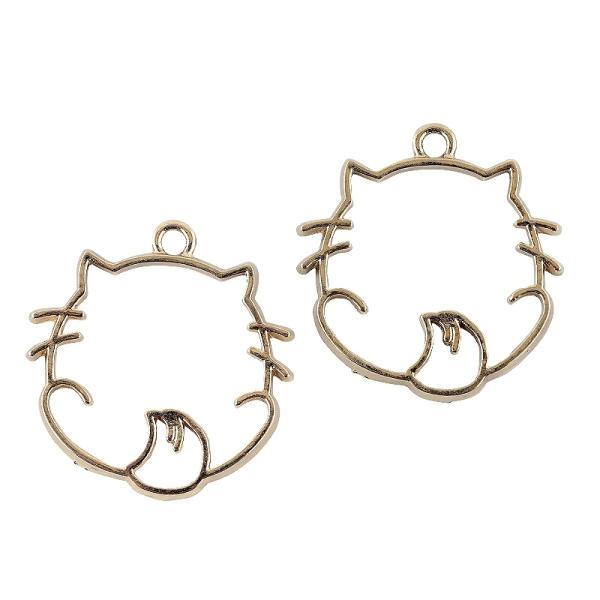 レジン枠 ぽてっと仰向けで転がるネコ 1個[ゴールド]　空枠 透かしチャーム ねこ 猫 しっぽ 尻尾...