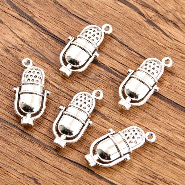 チャーム パーツ スタンドマイク 5個[銀古美]