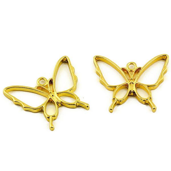 シンプル蝶々の空枠 約29×26mm 1個[ゴールド]