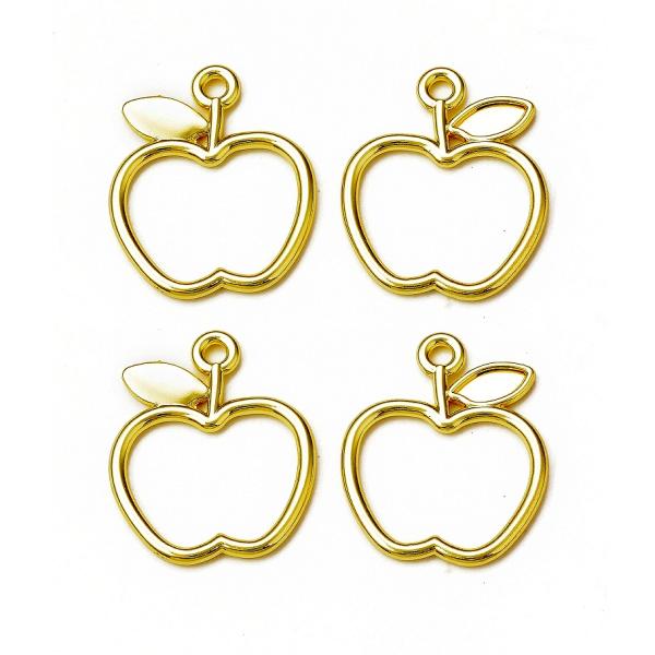 レジン パーツ 枠 まあるいリンゴ 約21.5×18×1.5mm 4個【ゴールド】