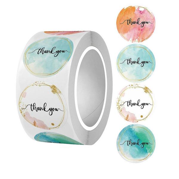 ロールシール thank you 約500枚 手書き風サンキューシール 25mm【水彩カラー】