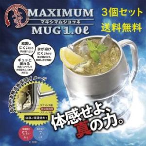 3個セット送料無料　真空二重マキシマムジョッキ1.0L　樽型 大容量 ビアジョッキ　海賊 どでか 大...