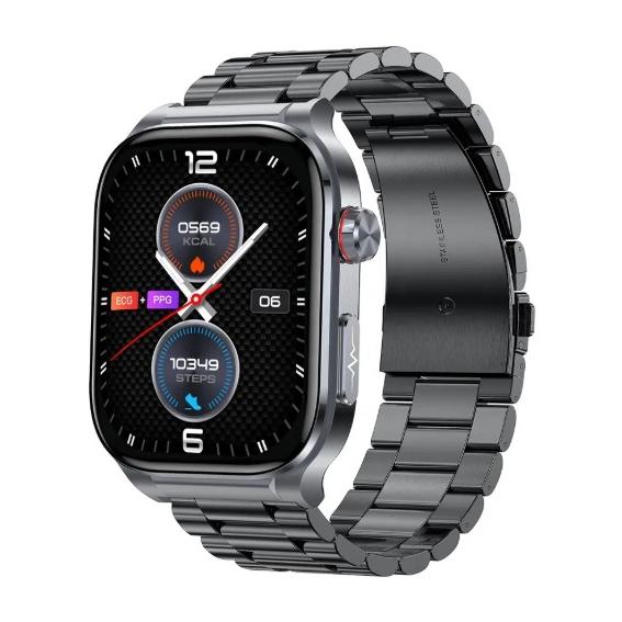 スマートウォッチ bluetoothモデル 通話 メタルバンド　ブラックスポーツバンド Androi...