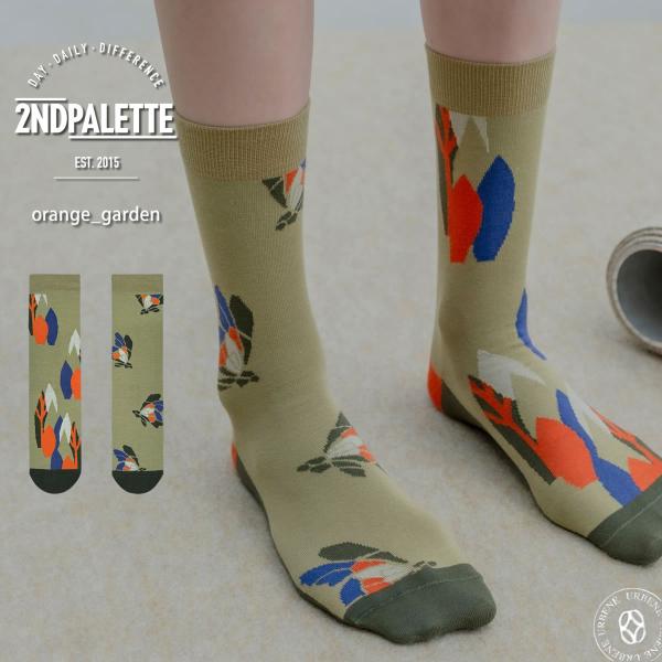 2nd PALETTE セカンドパレット オレンジ ガーデン クルーソックス アシンメトリー 靴下 ...
