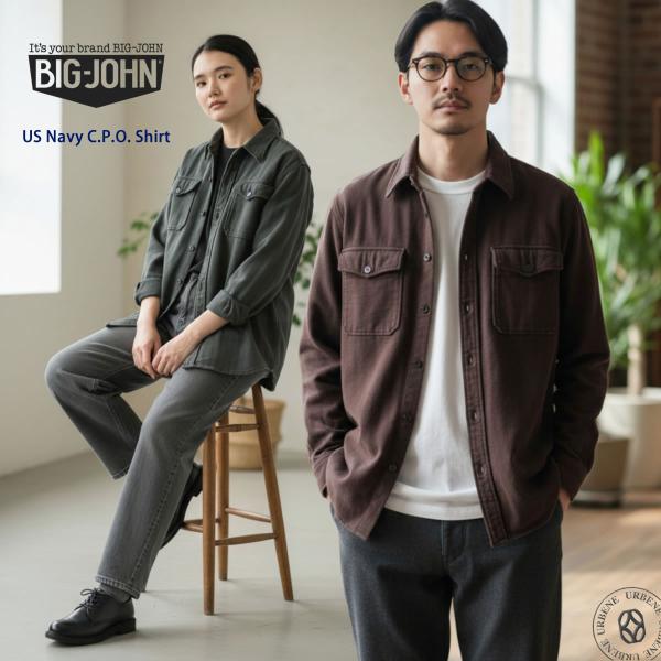BIG JOHN ビッグジョン US NAVY CPOシャツ 綿フランネル ミリタリーシャツ C.P...