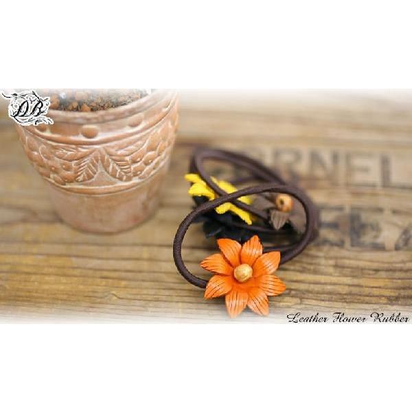 ディープブルー レディース用ヘアゴム Deep Blue レザーフラワーモチーフヘアゴム 小花モチー...