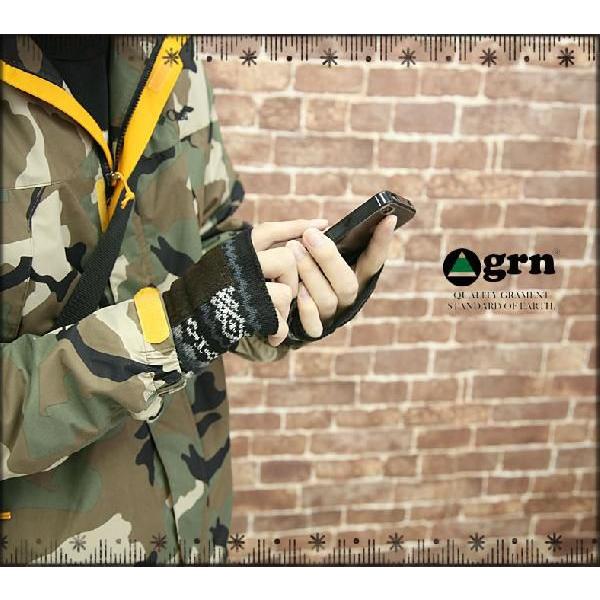 GRN ジーアールエヌ フェアアイル柄 ニット フィンガーレス手袋 グローブ grn-411045w...