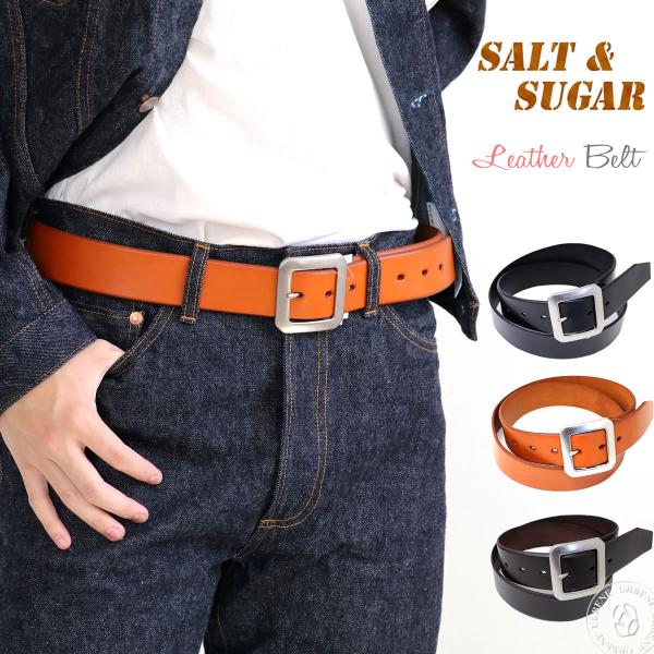ソルト＆シュガー salt&amp;sugar PIN ピン式 スクエアバックル レザー ベルト  リアルレ...