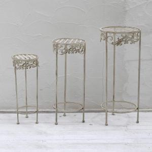 フラワースタンド アイアン シリンダー型 花台 ブランティーク 3個セット 大：高さ70cm 中：高さ60cm 小：高さ50cm