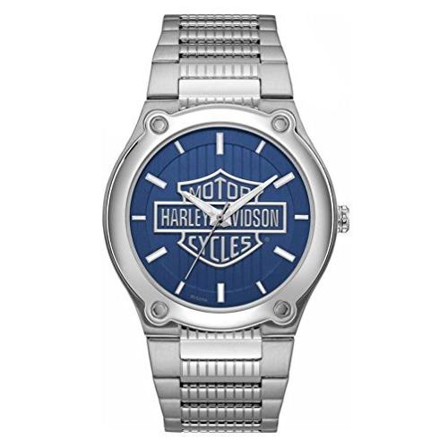 ハーレーダビッドソン 男性用 青柄 バー&amp;シールド ステンレススチール腕時計 76A159