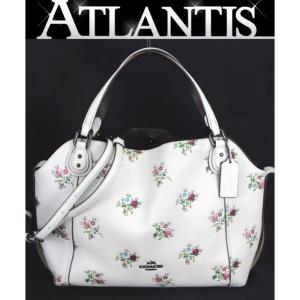 SALE 美品 コーチ COACH 2WAY トートバッグ フラワー柄 アイボリー レザー｜atlantis